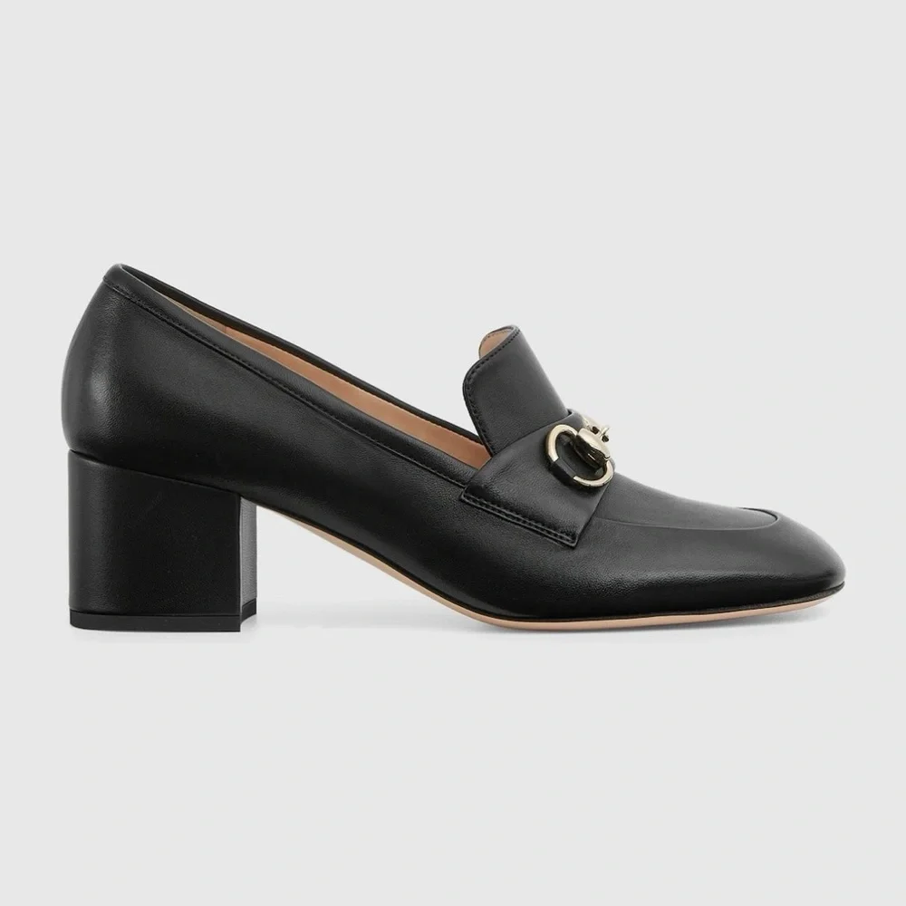 Gucci Heeled Loafer Pumps with Horse Bit Black Leather Women’s 36.5 - Picture 2 of 12
